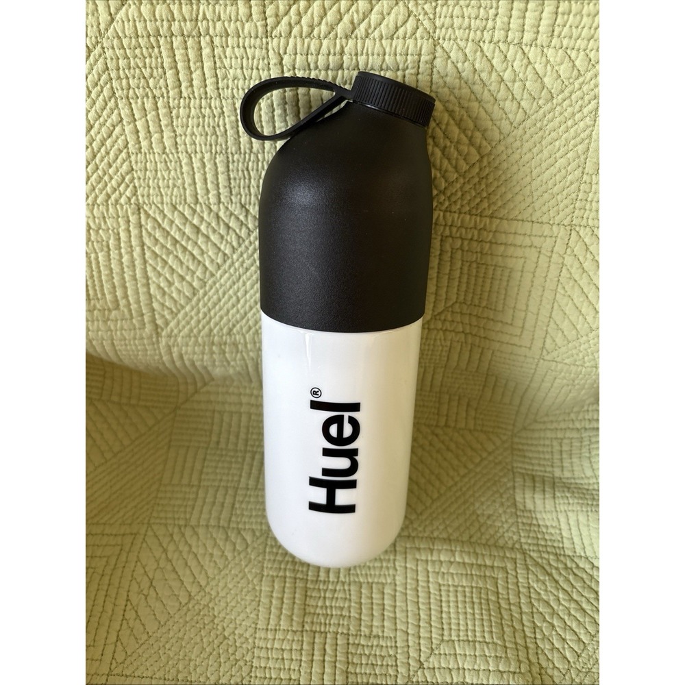 Huel Plastic Shake Bottle with Screw-on Lid, Black and White, Durable Design New